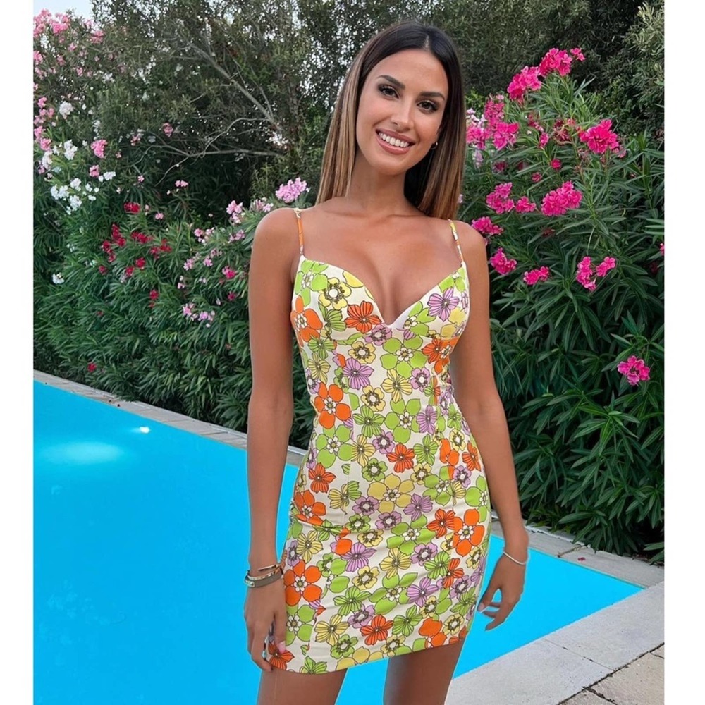 Zara Floral Mini Dress - Orange, Purple, Green